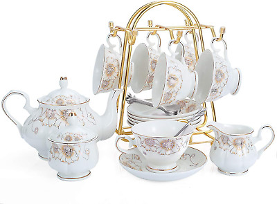 #ad Tea Set 22 Piece Porcelain Ceramic Coffee Tea Gift Sets Cups Saucer Service for $90.99