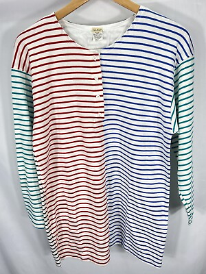 #ad Vintage Women’s 90’s LL Bean Multi Color Stripe Long Sleeve Shirt Size Medium $29.95