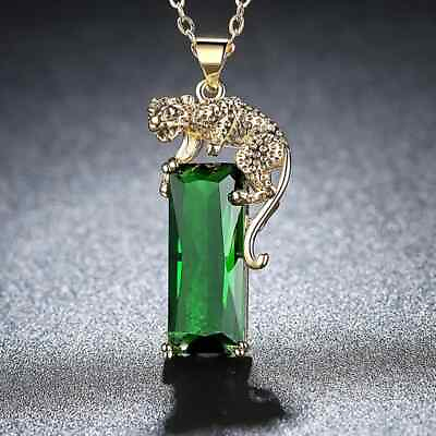 #ad Exquisite Leopard Inlaid Green Crystal Pendant Necklace Fashion Men Necklace New $13.98