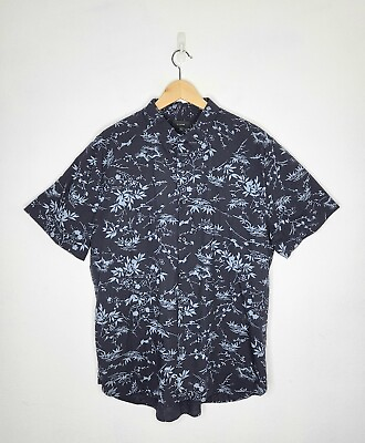 VINCE Men#x27;s Short Sleeve Button Up Classic Fit Leaf Print Shirt Blue Size XL $30.00