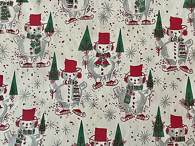 VTG CHRISTMAS WRAPPING PAPER GIFT WRAP SNOWMAN TREES SILVER STARBURST NOS $9.95