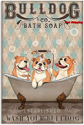 #ad Bulldog Bath Soap Wash Your Bulldog Funny Bathroom Quote Poster Home Decor P... $15.42