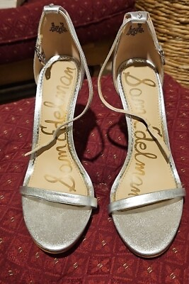 #ad 🥰SHOE SALE😘 Sam Edelman Strappy Heel Sandal Silver Shoes Women’s Sz 8 M $40.00