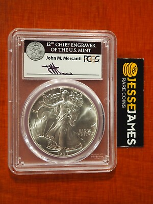 #ad 1986 $1 SILVER EAGLE PCGS MS69 FIRST STRIKE JOHN MERCANTI SIGNED BLACK LABEL $1995.00