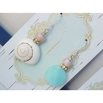 #ad Beach Babe Earrings Blue amp; Pink Peruvian Opal Shell Bling Gift Women $115.00