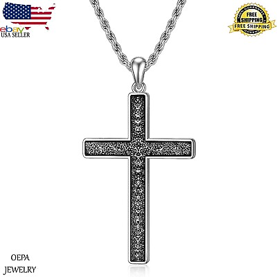 #ad #ad Cross Necklace Men Oxidized 925 Sterling Silver Cross Necklace Cross Jewelry $100.00