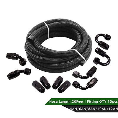 #ad AN6 6AN AN 6 Fitting Steel Nylon Braided Oil Fuel Line Swivel Hose End 20FT Kit $47.88
