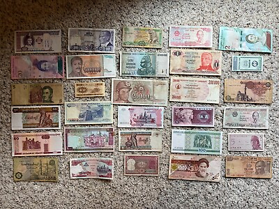 #ad 30 DIFFERENT Banknotes Assorted Circulated Currency Foreign World Paper Money $13.95