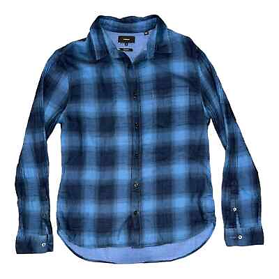 VINCE Men’s Long Sleeve Button Down Blue Black Plaid Shirt Medium Slim Fit EUC $24.95