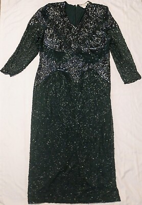 #ad Women#x27;s Fashion For Ever New York Beaded Green Silk Dress Size 1X $125.00