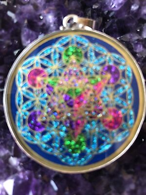 #ad $72 Metatron#x27;s Cube Flower Of Life 1 5 8quot; Pendant Lapis Lazuli Gemstone Necklace $72.00