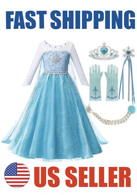#ad Elsa Frozen Princess Queen Dress Up Set Girls Costume US Fast Shipping $16.95