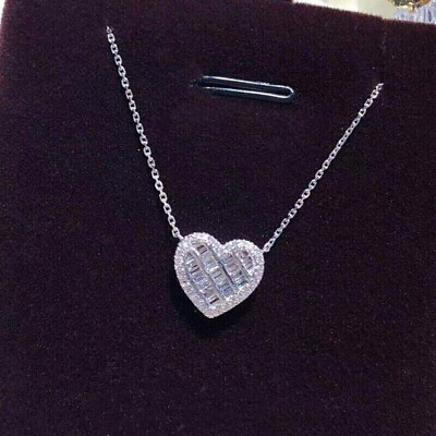 #ad 2 Ct Lab Created Diamond Heart Pendant Halo Necklace 14K White Gold Plated $90.99