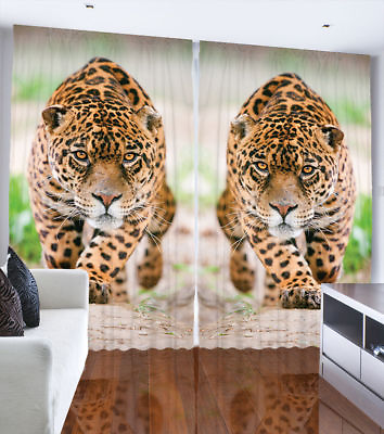 #ad Safari Wildlife Collection Decor Leopard Africa Animal Print Curtain 2 Panel Set $69.95