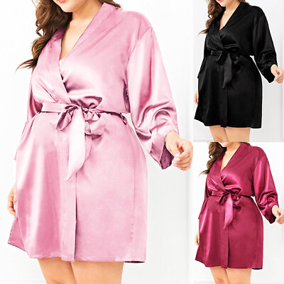 #ad Plus Size Women Satin Silk Bride Nightie Bath Robe Babydoll Kimono Dressing Gown $15.19
