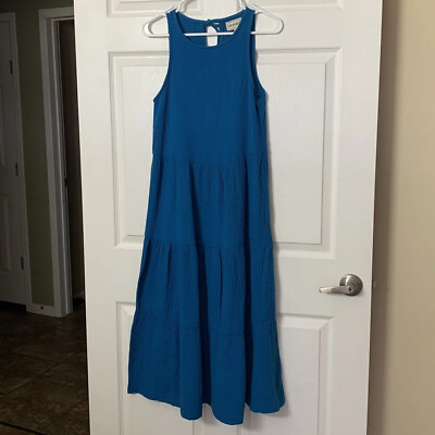 #ad New 4Our Dreamers Dress Small Turquoise Blue Guaze Tie Back Sleeveless Bohemian $40.00
