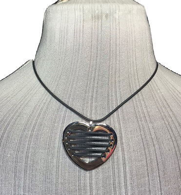 #ad Edforce Steel Necklace Large Heart Pendant Laced Punk Goth Rock $21.99
