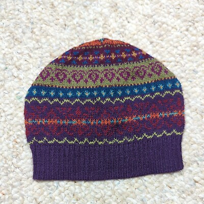 #ad Tey Art Peru Beanie Hat Purple Handmade 100% Alpaca Wool Nordic Fair Isle Knit $28.88