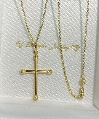 #ad #ad 18k Solid Yellow Gold 18 Inches Link Chain Necklace amp; Cross Pendant 4.12 Grams $378.10
