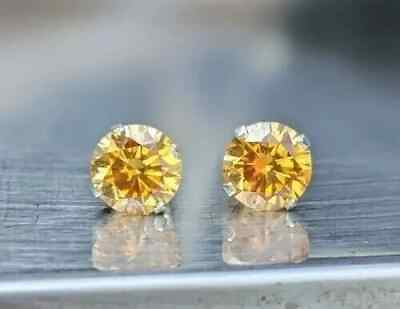 #ad 2Ct Round Cut Lab Created Citrine Solitaire Stud Earrings 14K White Gold Plated $48.75