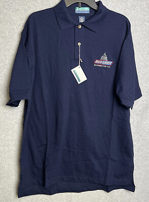 #ad Budweiser Bud Light Beer Men#x27;s Short Sleeve Polo Shirt XL Blue Washington DC $18.99