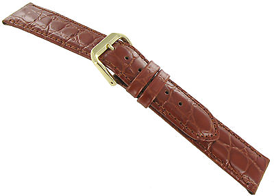 #ad 16mm deBeer Tan Genuine Leather Alligator Grain Padded Stitched Watch Band SHORT $26.95