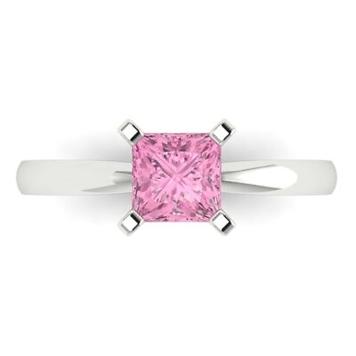 #ad 1 Princess Designer Statement Bridal Classic Lab created Gem Ring 14k White Gold $256.49