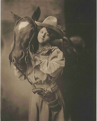 #ad Old West 1 Cowgirl posing with horse Vintage Old Photo 8 x 10 Reprint $7.95