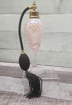 #ad Vtg Hand Blown Iridescent Pink Art Glass Atomizer Perfume Bottle Vanity Dresser $32.99