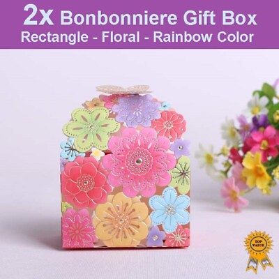 #ad 2x Floral Laser Cut Wedding Bonbonniere Bomboniere Candy Gift Boxes Rainbow AU $6.99