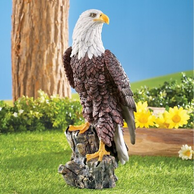 #ad American Bald Eagle Statue Perched on Stump Figurine Yard Lawn Ornament Decor $49.53