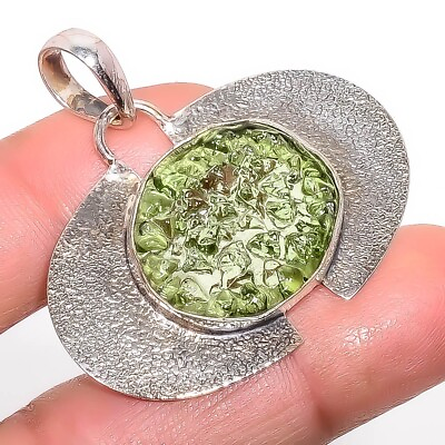 #ad Moldavite Gemstone Green Pendant 925 Solid Sterling Silver Jewelry 1.64quot; $21.59
