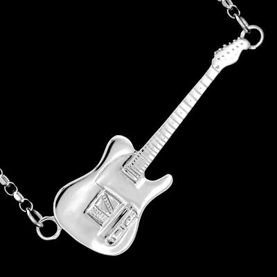 #ad Sterling Silver Guitar Necklace Music Gift Chain Pendant Rick Parfitt Jewellery GBP 99.89