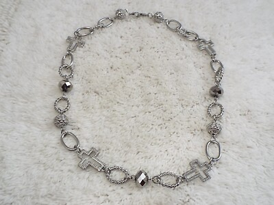#ad Silvertone Cross Chain Necklace B26 $11.98