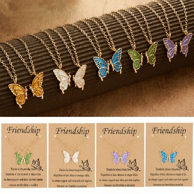 2pcs set Butterfly Enamel Necklaces Pendant Charm Friendship Gift Women Jewelry C $2.29