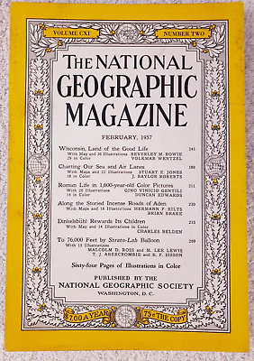 #ad National Geographic February 1957 Wisconsin Roman Aden Dinkelsbuhl Balloon $2.50