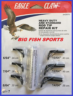 #ad EAGLE CLAW HEAVY DUTY Fishing Rod Tip Repair Kit with Glue 7 SIZES Pole Guides $10.59