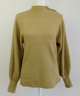 #ad Small Rebecca Taylor Olive Button Shoulder Cashmere blend Mock Neck Sweater $35.00