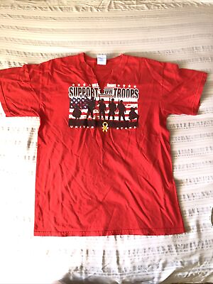 #ad GILDAN red MEDIUM graphic T Shirt Support Troops $6.60