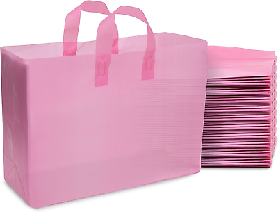 #ad Pink Gift Bags 100 Pack Large Clear Frosted Rose Plastic Plastic Bags with Han $61.90