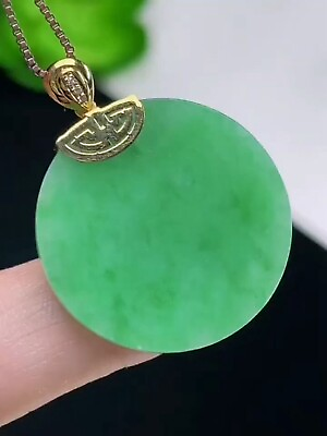 #ad 18K Gold Diamonds Lucky Plaque Pendant Diamonds Icy Emerald Green Jade Jadeite A $1620.00