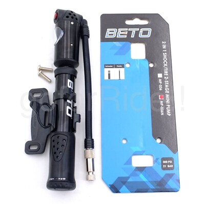 #ad BETO High Pressure Bike Pump 300 Psi Shock 2 in 1 2 Stage Pumps Bicycle Cycling $25.15