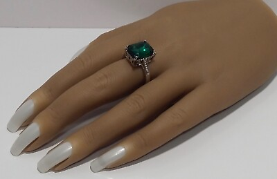#ad 925 FAUX GREEN EMERALD STERLING SILVER RING SIZE 10.25 $24.95
