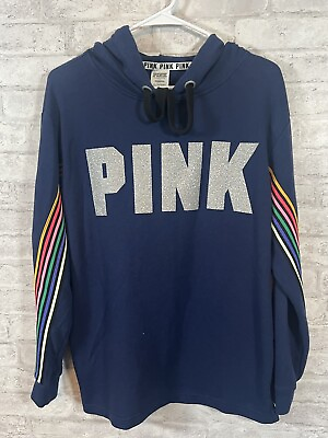 #ad #ad Victoria#x27;s Secret Pink Bling Campus Hoodie Tunic Ensign Blue Rainbow Size Small $29.99