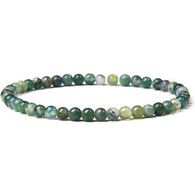 #ad Natural 4mm Moss Agate Stone Dainty Bracelet Green Gemstone Healing Bracelet $10.90