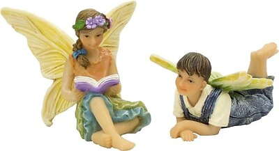 #ad Fairy Reading Brother amp; Sister Fairy Garden Set Garden Fairies Hand Painted Fa $12.99