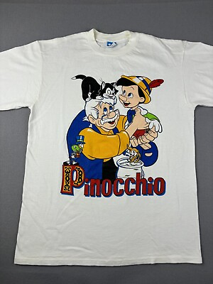 #ad Vintage Disney Pinocchio Shirt Size Large White Big Face USA Made Movie Film 90s $175.00