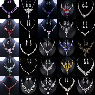#ad Fashion Crystal Pendant Bib Choker Chain Statement Necklace Earrings Jewelry Set C $5.15