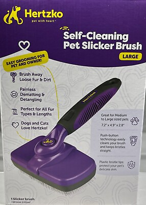 #ad Hertzko Self Cleaning Pet Slicker Brush Large for SENSITIVE SKIN Dog Brush Cat $12.95
