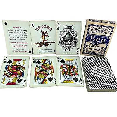 #ad Bee No. 92 Club Special Diamond Back 67 Playing Card Deck Open Torn Box $11.59